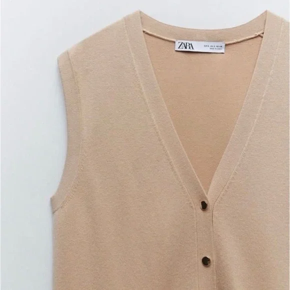 Zara Tan Knit Vest Size Medium NWT - Picture 4 of 7